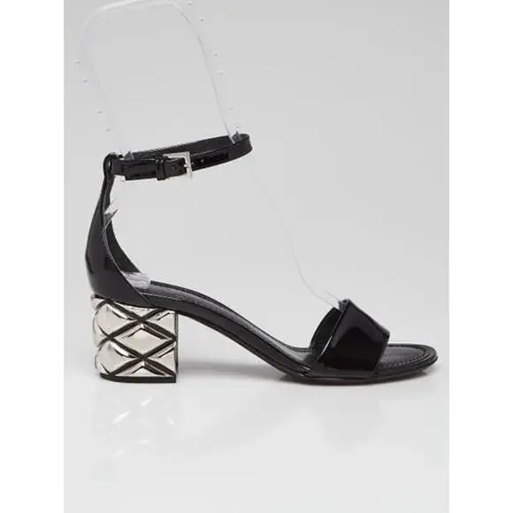 Louis Vuitton Black Patent Leather Silver-tone Sandals 36 sz - Picture 5 of 16